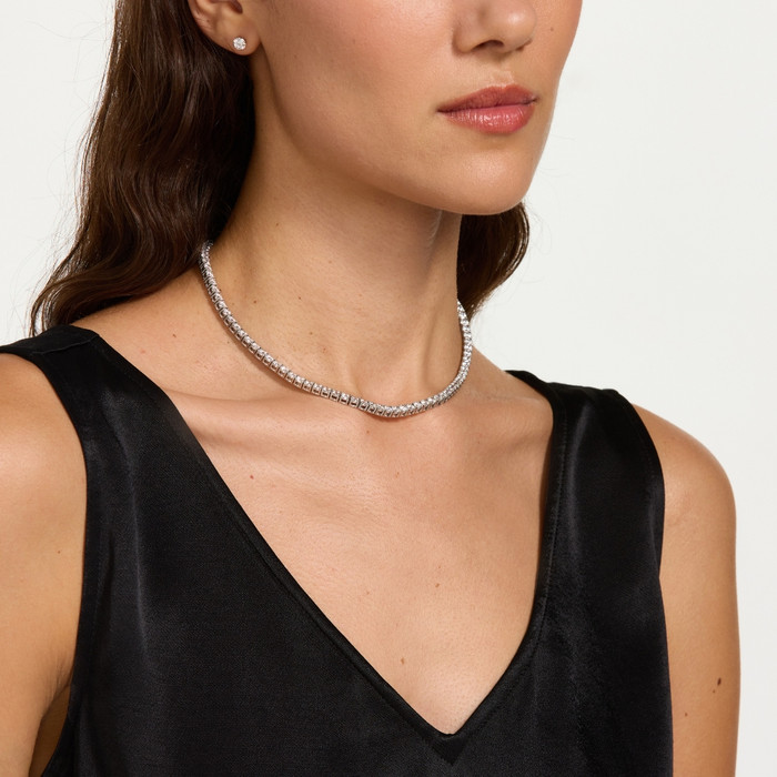 Huge 23 Ct Moissanite Tennis Necklace 14K White Gold 18"