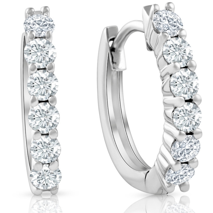 3/4 cttw Lab Grown Diamond Hoops in White or Yellow Gold 1/2" Tall