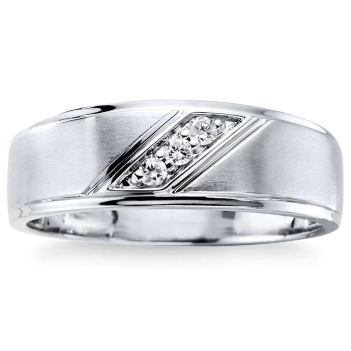 1/4Ct TW Three Stone Men's Brushed Diamond Lab Grown Wedding Ring in 14k Gold