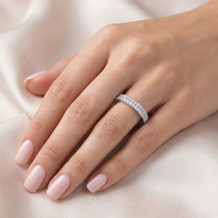 1/4Ct Pave Double Row Wedding Ring Stackable Band 10k Gold Lab Grown