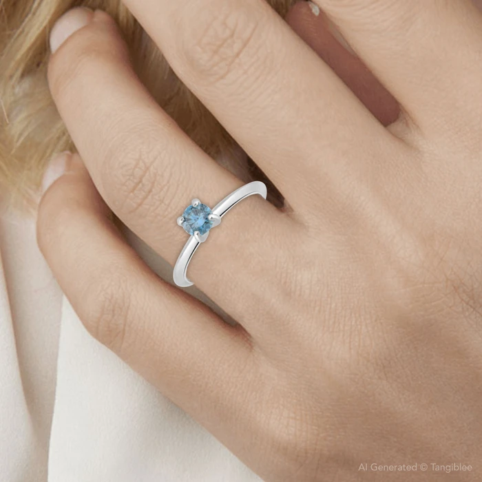 3/8Ct Round Cut Blue Diamond Solitaire Engagement Ring White or Yellow Gold 14k