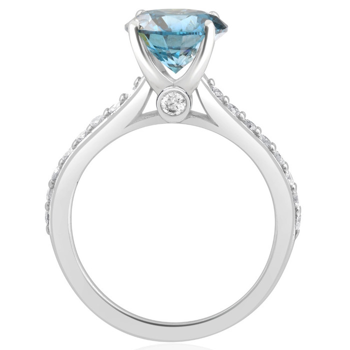 2Ct TW Round Brilliant Cut Blue Diamond Engagement Ring 14k White Gold