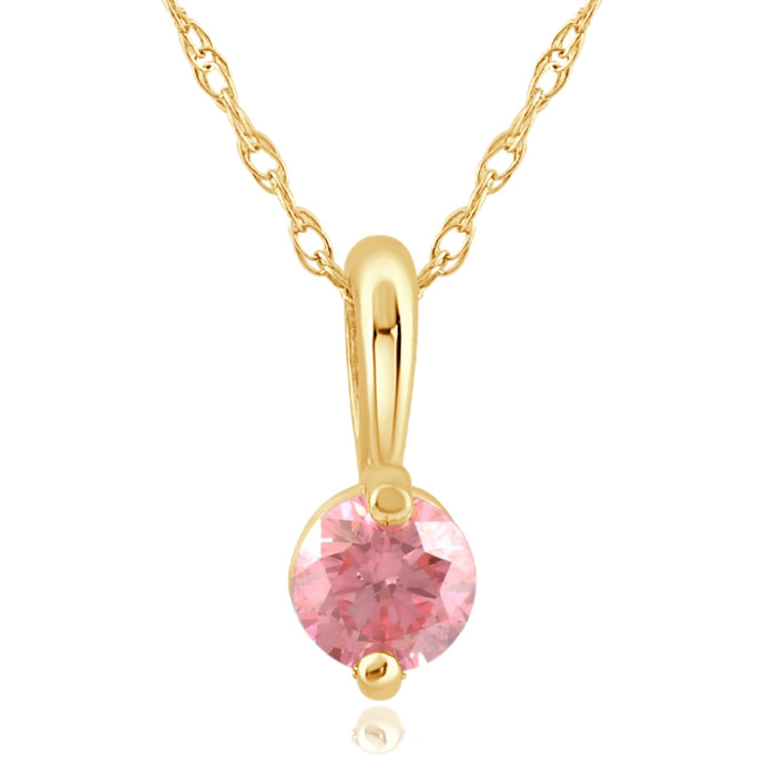 1/4Ct Pink Diamond Solitaire Pendant 14k Yellow Gold 18" Necklace Lab Grown