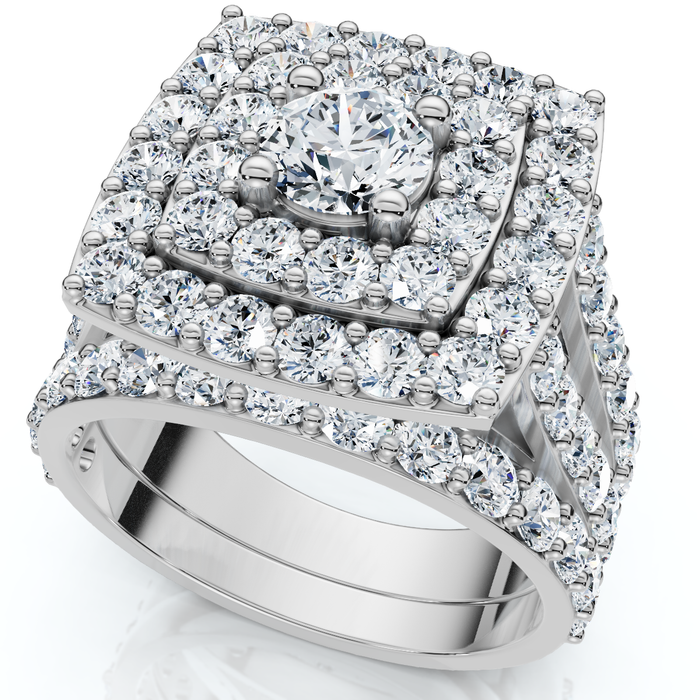 3Ct Cushion Halo Diamond Engagement Wedding Ring Set Lab Grown 10k