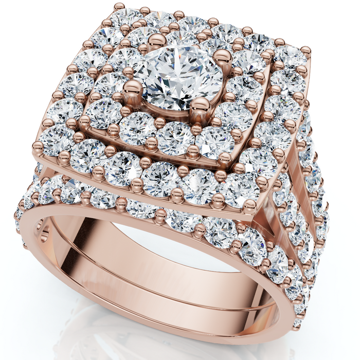 3Ct Cushion Halo Diamond Engagement Wedding Ring Set Lab Grown 10k