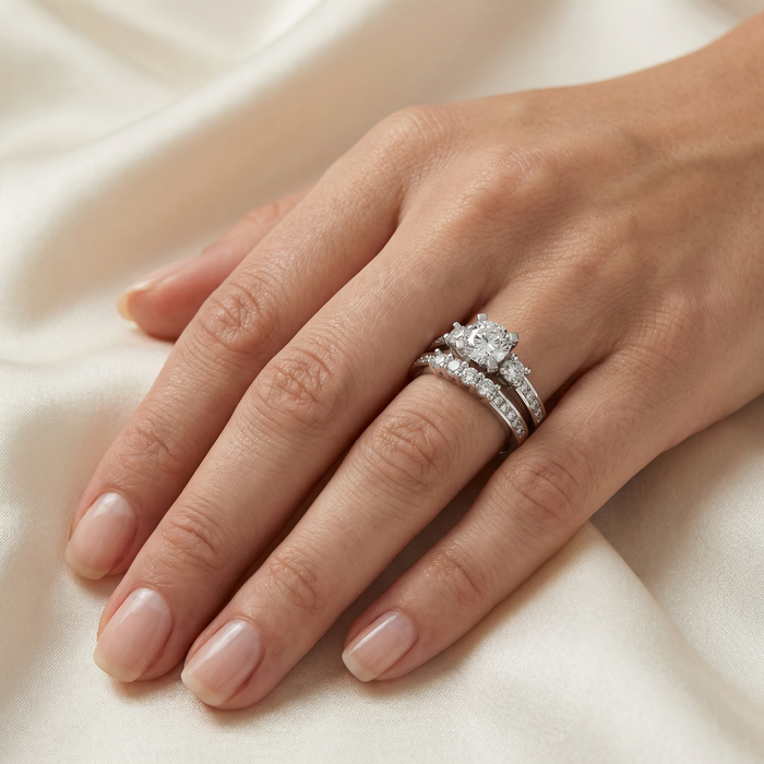 1Ct Diamond Engagement Matching Wedding Ring Set 10k Gold Lab Grown