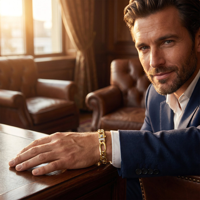 Men's Figaro Link 14k Gold (30gram) or Platinum (49gram) 9.5mm Bracelet 8.5"