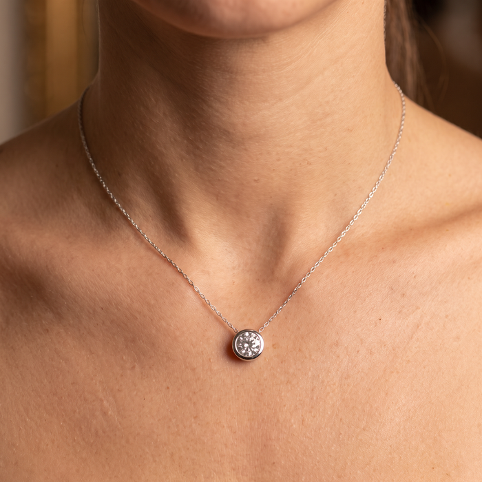 1 1/2Ct Solitaire Round Cut Lab Grown Diamond Bezel 14k Gold Necklace Pendant