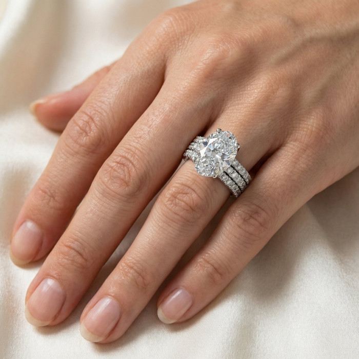 5 1/2Ct Oval Diamond Engagement Eternity Wedding Ring Set White Gold Lab Grown