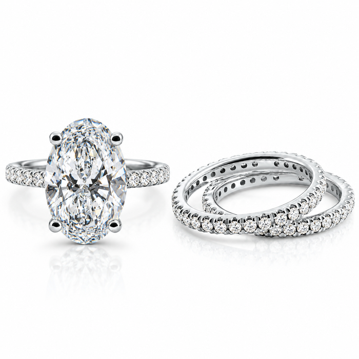 5 1/2Ct Oval Diamond Engagement Eternity Wedding Ring Set White Gold Lab Grown
