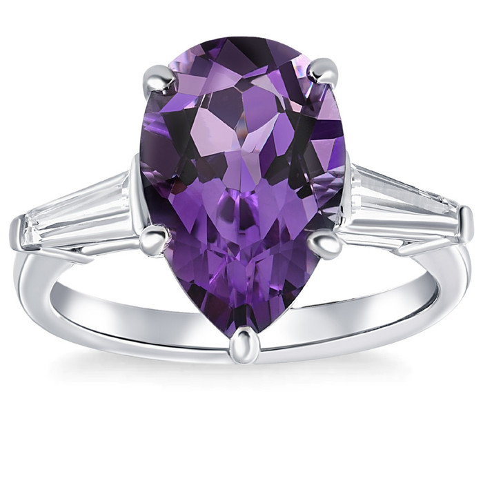 5Ct Pear Shape Amethyst & Moissanite Ring 14k White Gold 5Ct Pear Shape Amethyst & Moissanite Ring 14k White Gold