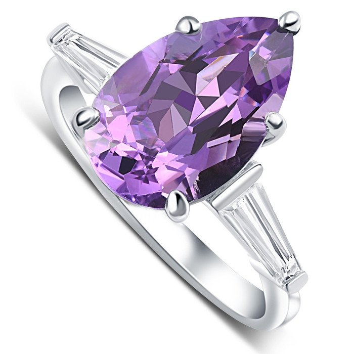 5Ct Pear Shape Amethyst & Moissanite Ring 14k White Gold 5Ct Pear Shape Amethyst & Moissanite Ring 14k White Gold