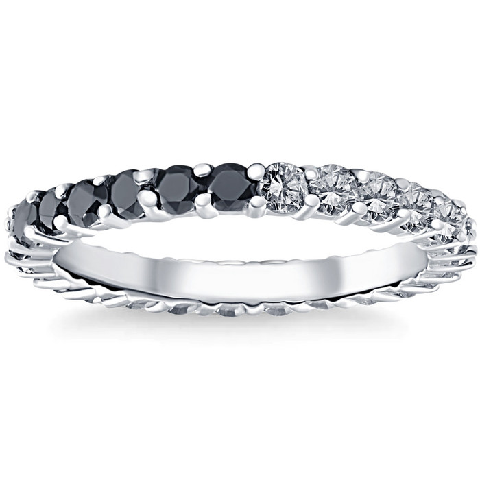 1 1/4Ct Black & White Diamond Eternity Stackable Wedding Ring 10k White Gold 1 1/4Ct Black & White Diamond Eternity Stackable Wedding Ring 10k White Gold