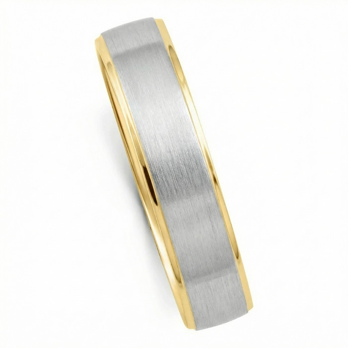 Men's Brushed Two Tone Wedding Band 14k Gold Ring