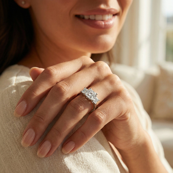 1 1/2Ct Princess Cut Diamond May Engagement 3-Stone Ring 14k Gold Lab Grown