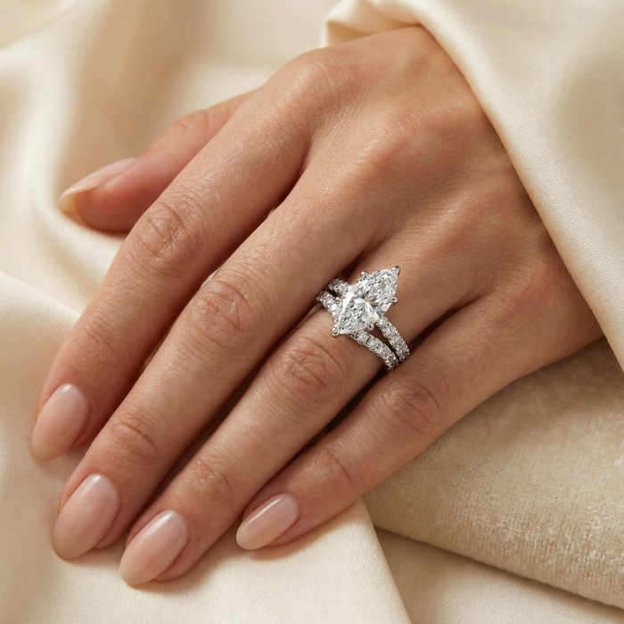 Certified 4 1/2Ct Marquise Diamond Wedding Engagement Ring Set 14k Gold Lab Grow