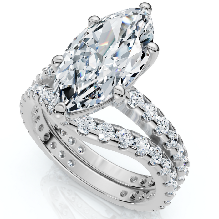 Certified 4 1/2Ct Marquise Diamond Wedding Engagement Ring Set 14k Gold Lab Grow