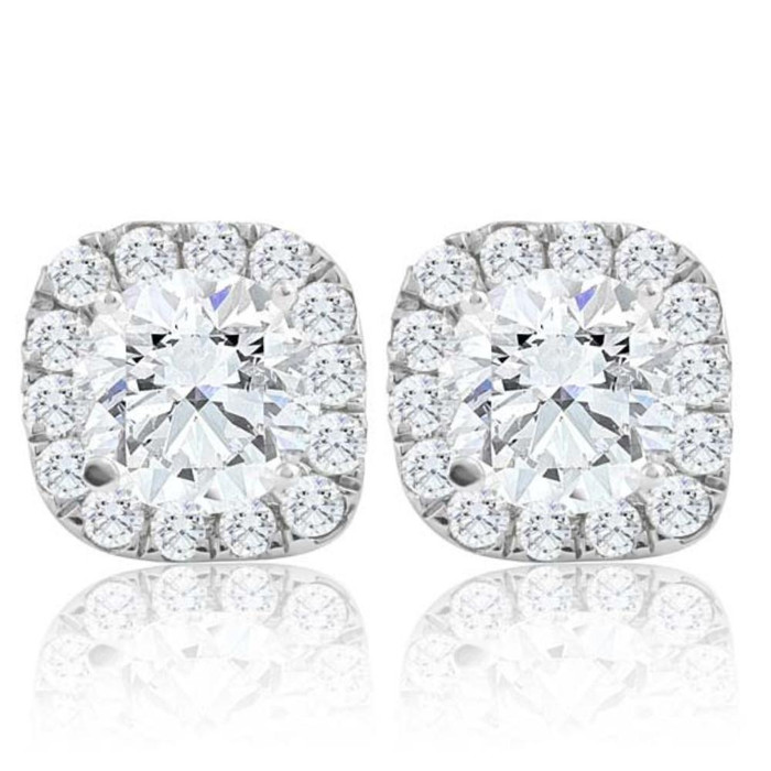 2 1/4Ct Cushion Halo Diamond Screw Back Studs 14k White Gold Earrings Lab Grown