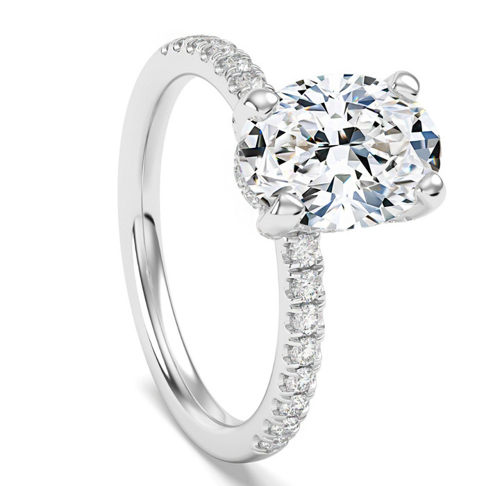 3 1/2Ct Oval Diamond Engagement Ring Lab Grown in 14k Gold Hidden Halo