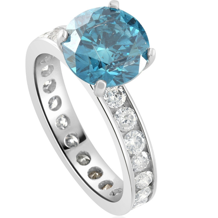 4 Ct TW Blue & White Diamond Eternity Engagement Ring in 14k White Gold 4 Ct TW Blue & White Diamond Eternity Engagement Ring in 14k White Gold