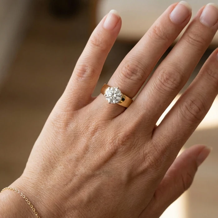 2Ct Round Moissanite Solitaire Engagement Ring Yellow Gold