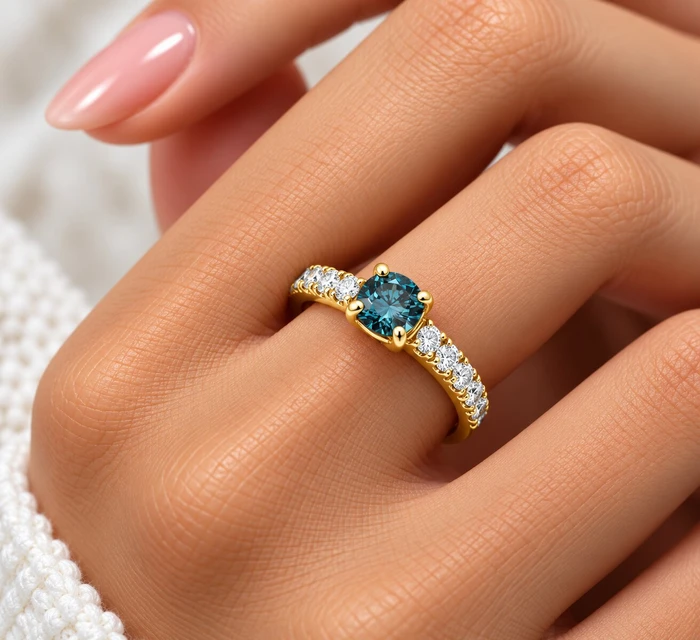 .60Ct Blue & White Diamond Engagement Ring in 14k Yellow Gold