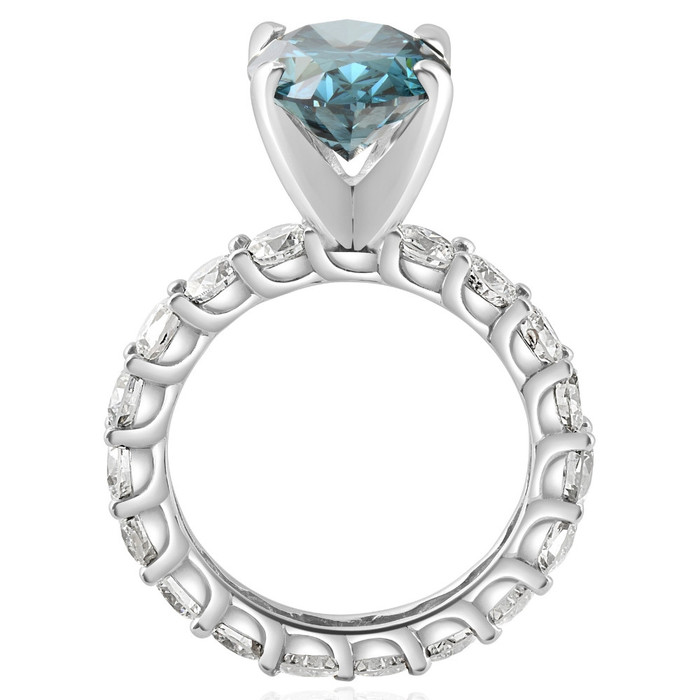 6Ct Blue & White Diamond Engagement Eternity Ring 14k White Gold Lab Grown