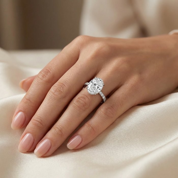 Certified 4 1/2Ct Hidden Halo Diamond Engagement Ring 14k Gold Lab Grown