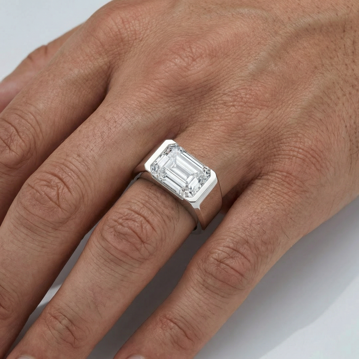 Certified 4Ct Men's Gabriel Emerald Diamond Ring 10k Gold Lab Grown