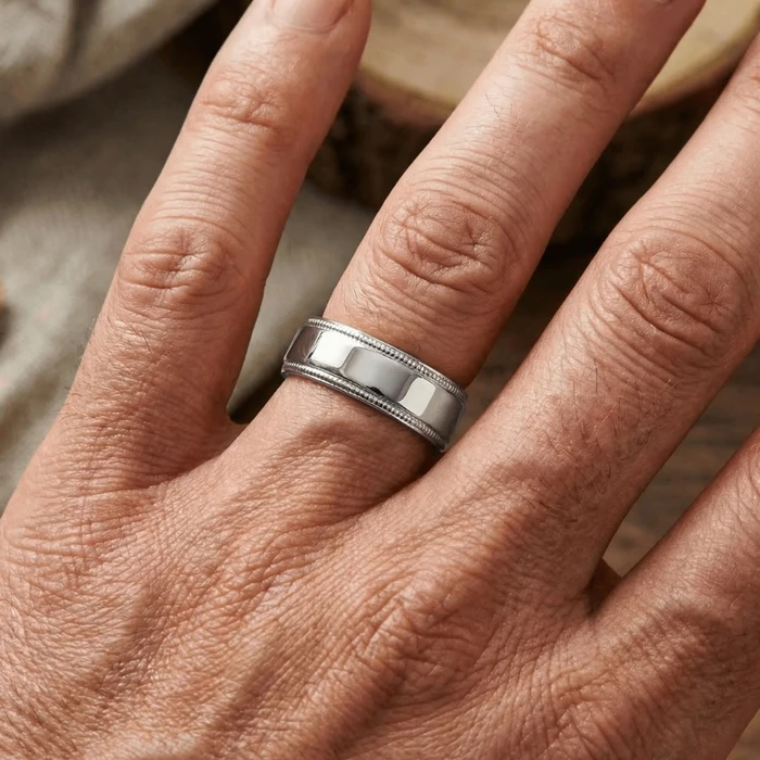 Men's Milgrain Polished Wedding Band 14k Gold or Platinum Ring