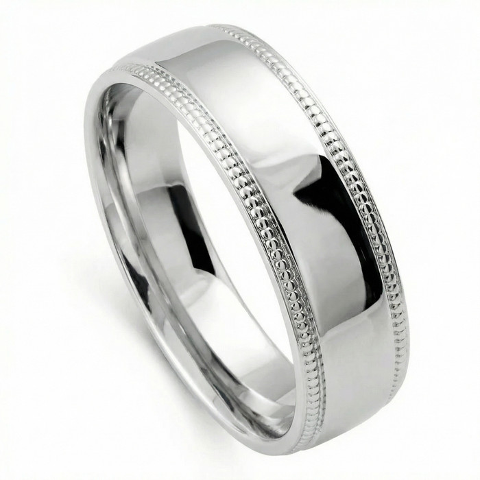 Men's Milgrain Polished Wedding Band 14k Gold or Platinum Ring
