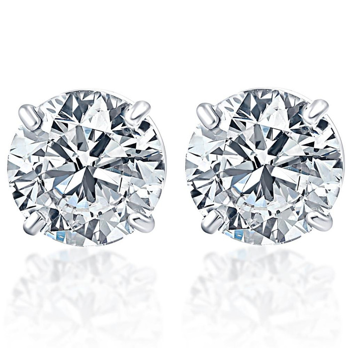 Certified 2 1/4Ct TW Natural Diamond Studs 14k White Gold Screw Back
