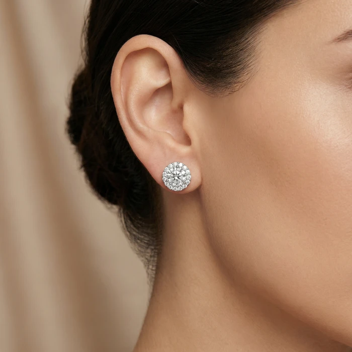 2 1/2Ct Diamond 14k Gold Lab Grown Halo Earrings