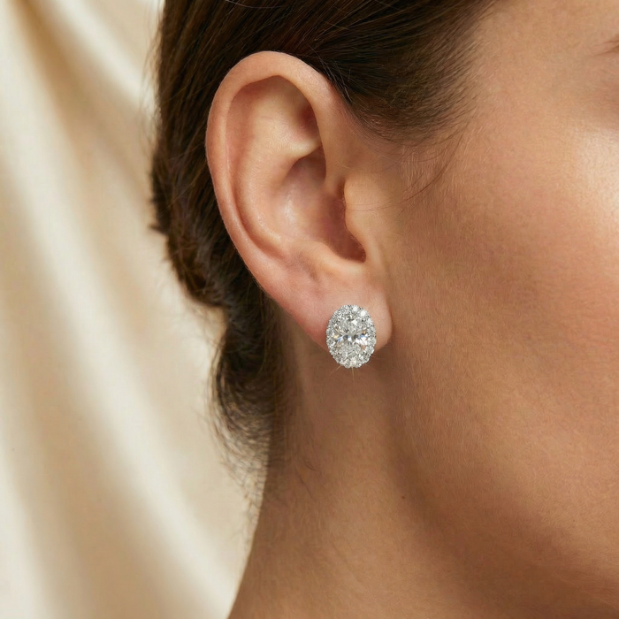 2 1/2Ct Oval Diamond 14k Gold Lab Grown Halo Earrings