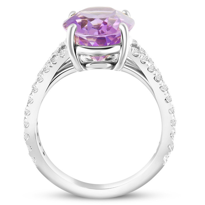4 3/4Ct Amethyst Diamond Split Shank Engagement Ring 14k White or Yellow Gold