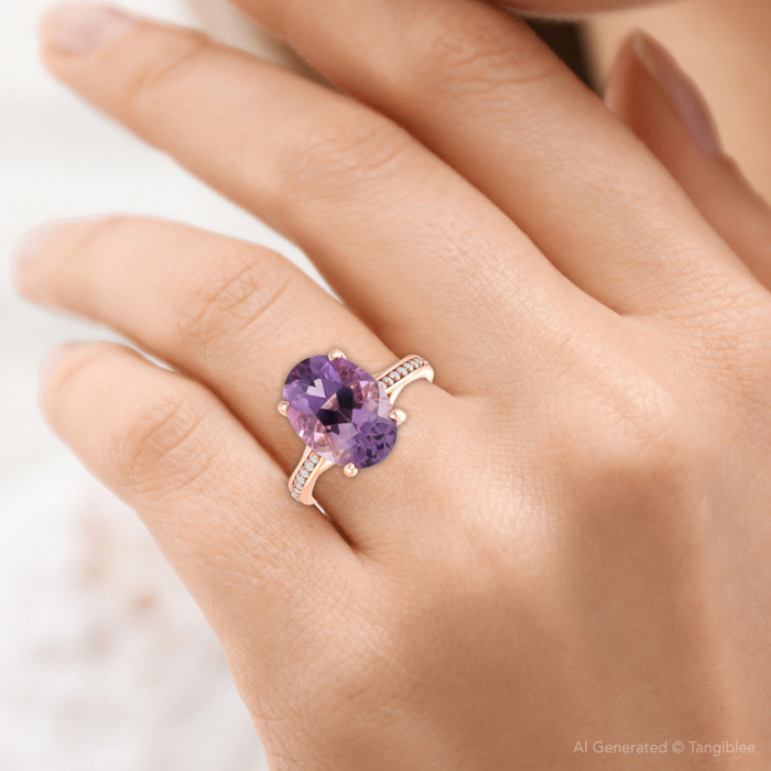 4 1/5Ct TW Amethyst & Diamond Ring in White, Yellow, or Rose Gold