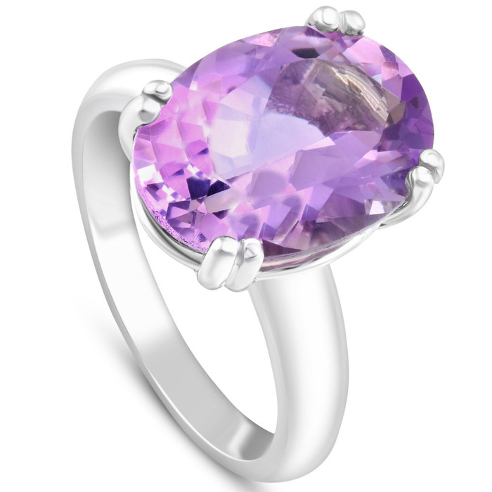 4Ct Large 10x8mm Oval Amethyst Solitaire Ring 10k White Gold