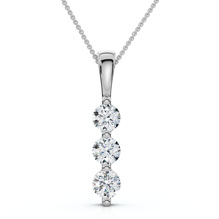 Delicate Three Stone Diamond 10k White Or Yellow Gold Lab Grown 18" Necklace