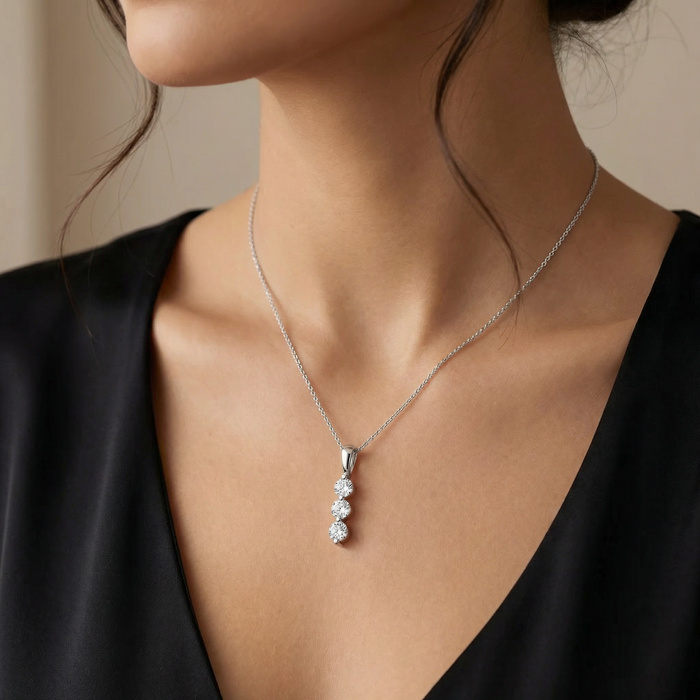 Delicate Three Stone Diamond 10k White Or Yellow Gold Lab Grown 18" Necklace