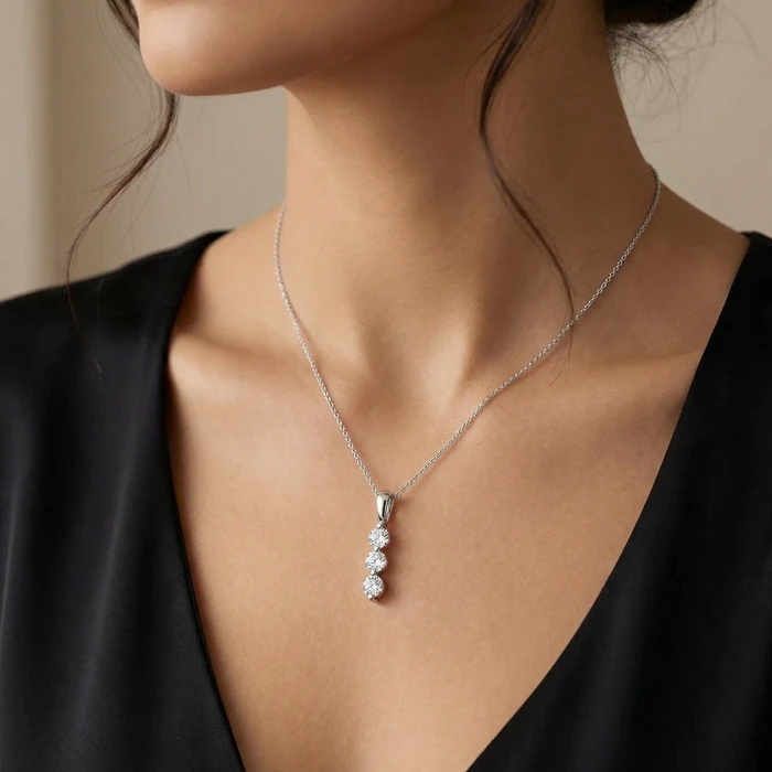 Delicate Three Stone Diamond 10k White Or Yellow Gold Lab Grown 18" Necklace