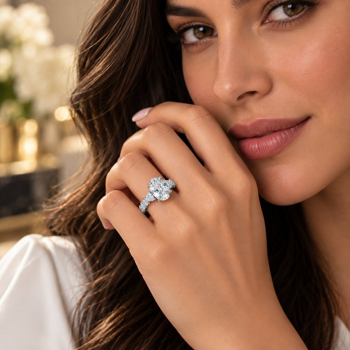 Certified 7 1/2Ct Laura Diamond Engagement Ring (5Ct Center) 14k Gold Lab Grown