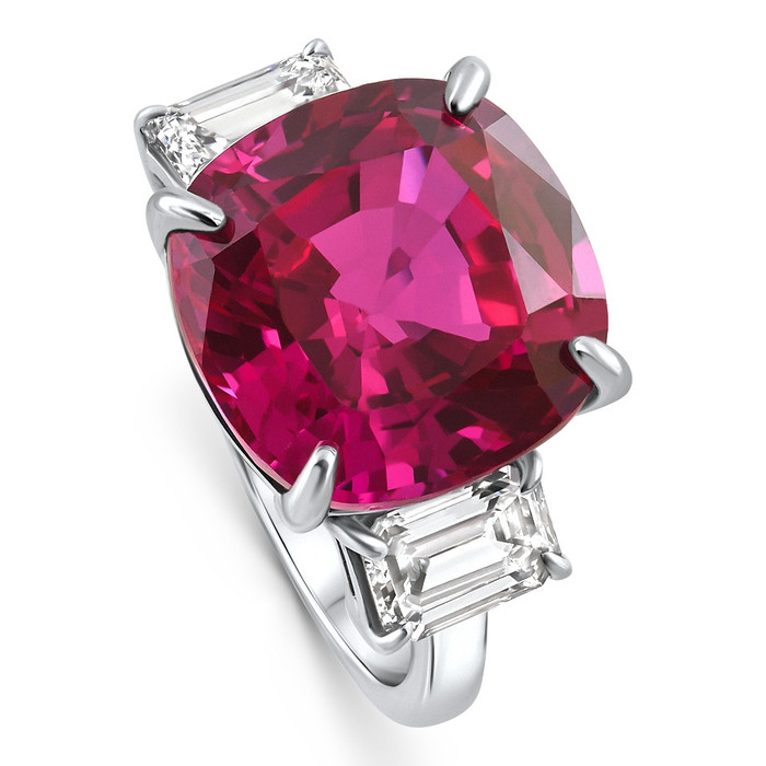 8.50Ct Cushion Ruby & Emerald Cut Diamond Ring 14k White Gold Lab Grown