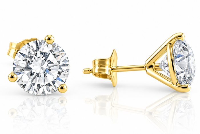 Certified 4 Ct TW Round Lab Grown Martini Diamond Studs 14k Yellow Gold
