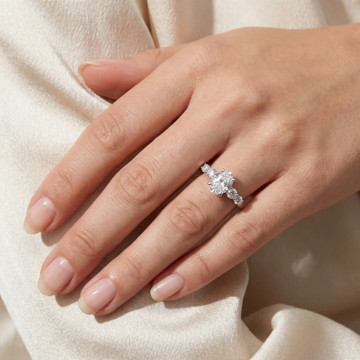 1 1/2Ct TW Oval Cut Engagement Ring 14k White Gold Lab Grown