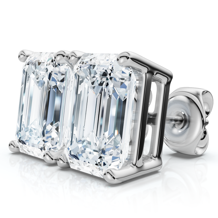 2Ct Lab Grown Emerald Cut Diamond Studs 14k White Gold Earrings