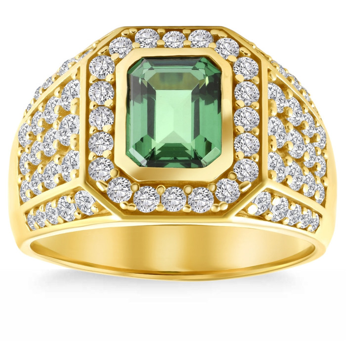 4 1/2Ct Emerald & Diamond Men's Ring 10k Yellow Gold Lab Grown 4 1/2Ct Emerald & Diamond Men's Ring 10k Yellow Gold Lab Grown