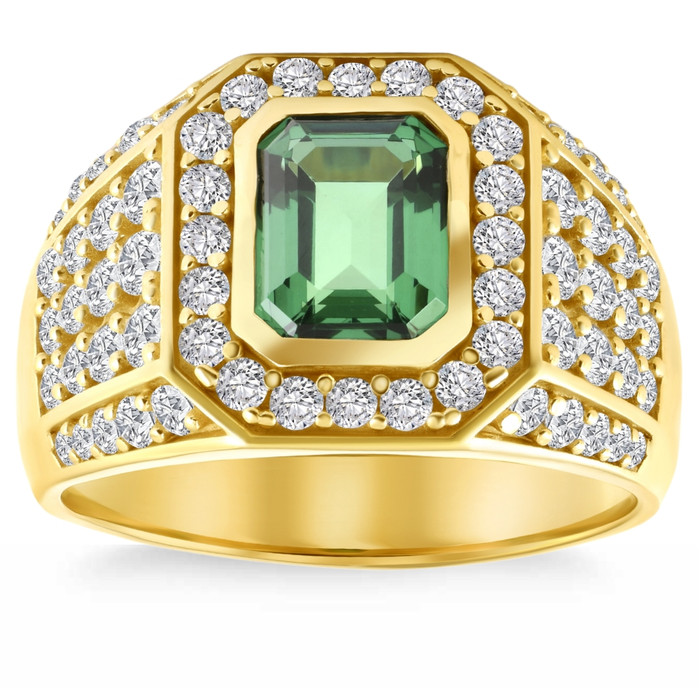 4 1/2Ct Emerald & Diamond Men's Ring 10k Yellow Gold Lab Grown 4 1/2Ct Emerald & Diamond Men's Ring 10k Yellow Gold Lab Grown