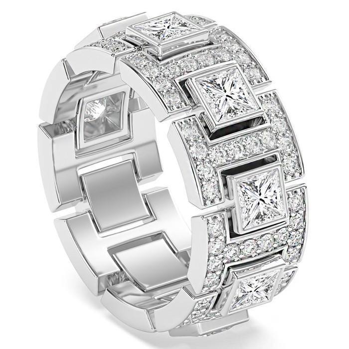 4Ct Men's Princess Cut Diamond 10MM Wide Ring Wedding Band Lab Grown 4Ct Men's Princess Cut Diamond 10MM Wide Ring Wedding Band Lab Grown