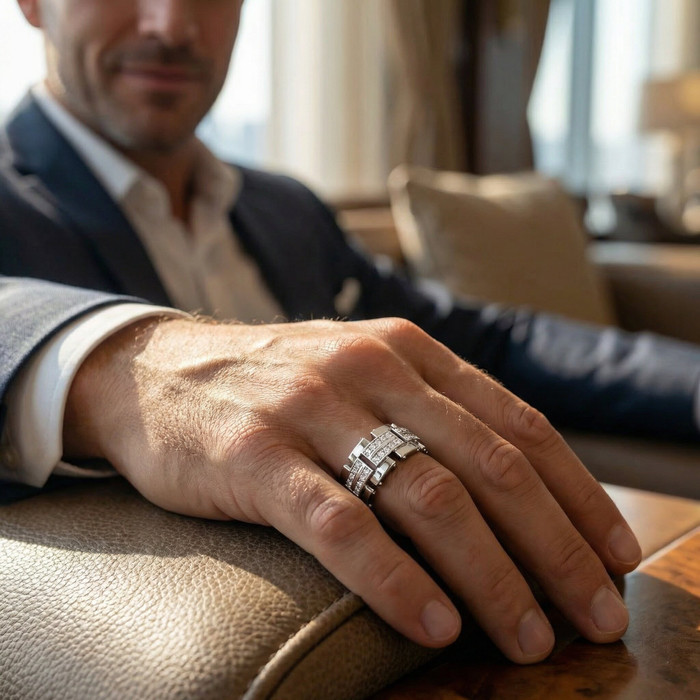 3/4Ct Men's Round Cut Diamond 10MM Wide Ring Wedding Band 10k Gold Lab Grown