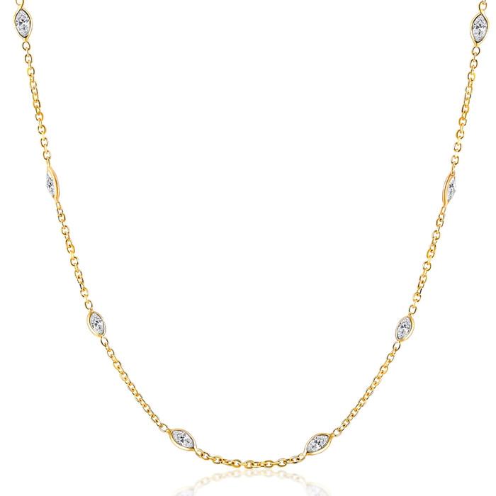 3 1/4Ct Oval Shape Diamonds By The Yard Necklace 14K Yellow Gold Lab Grown 18"
